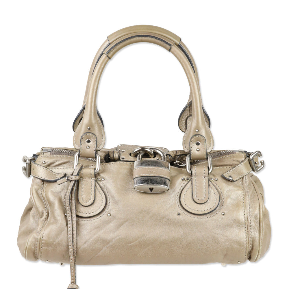 Chloé Metallic Beige Leather Paddington Bag