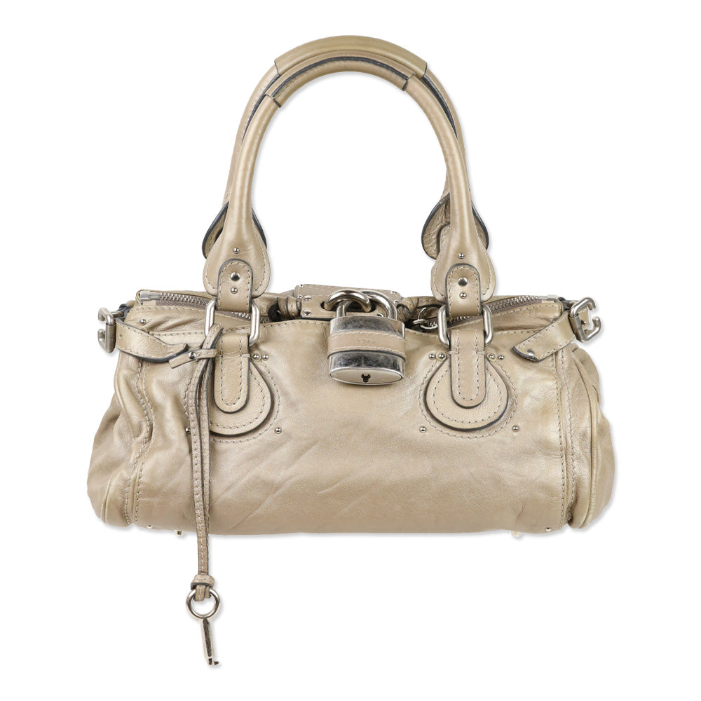 Chloé Metallic Beige Leather Paddington Bag
