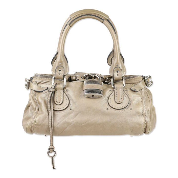 Chloé Metallic Beige Leather Paddington Bag