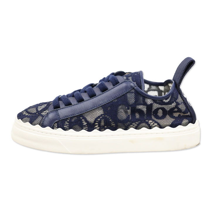 Chloé Navy Lauren Logo Lace Low-top Sneakers