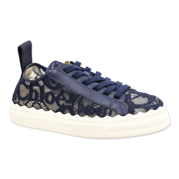 Chloé Navy Lauren Logo Lace Low-top Sneakers