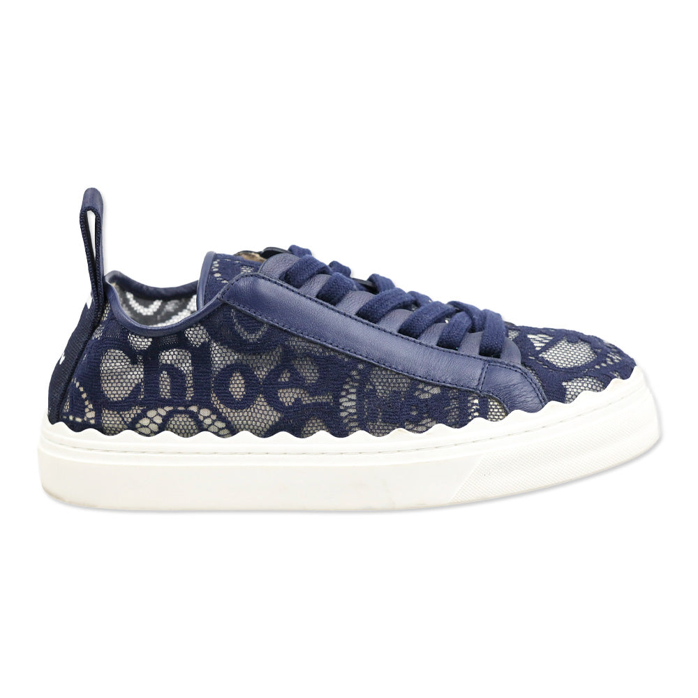 Chloé Navy Lauren Logo Lace Low-top Sneakers