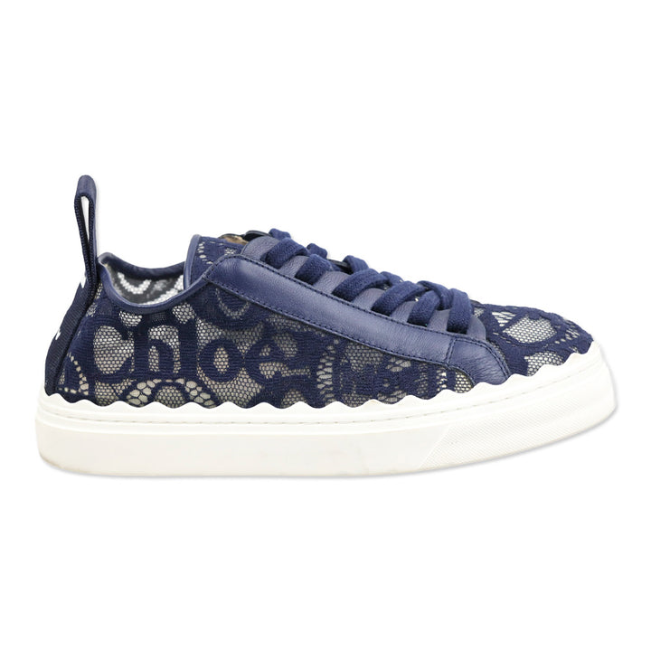 Chloé Navy Lauren Logo Lace Low-top Sneakers