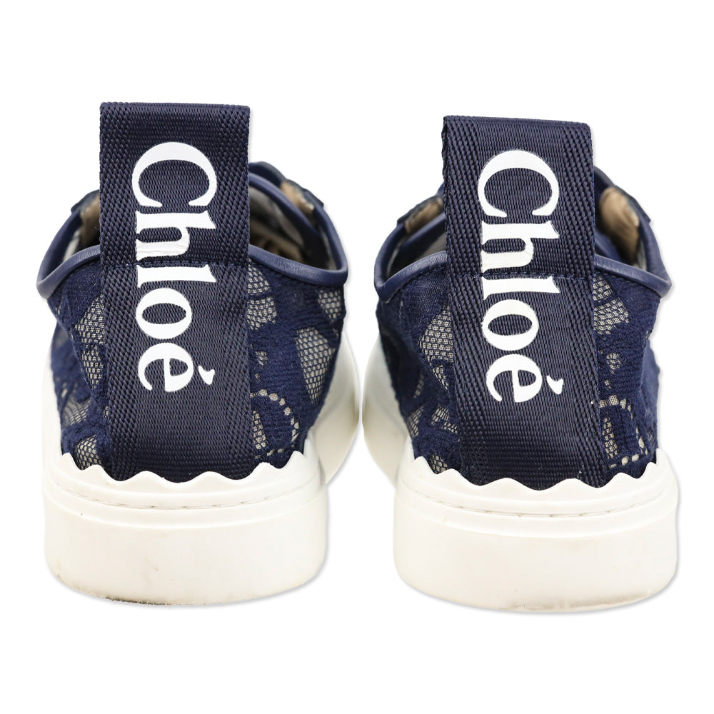 Chloé Navy Lauren Logo Lace Low-top Sneakers