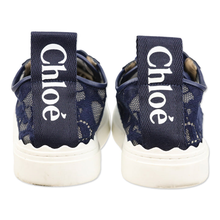 Chloé Navy Lauren Logo Lace Low-top Sneakers
