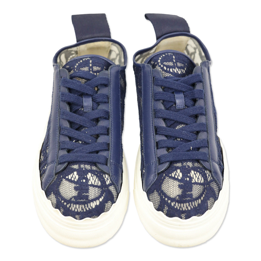 Chloé Navy Lauren Logo Lace Low-top Sneakers