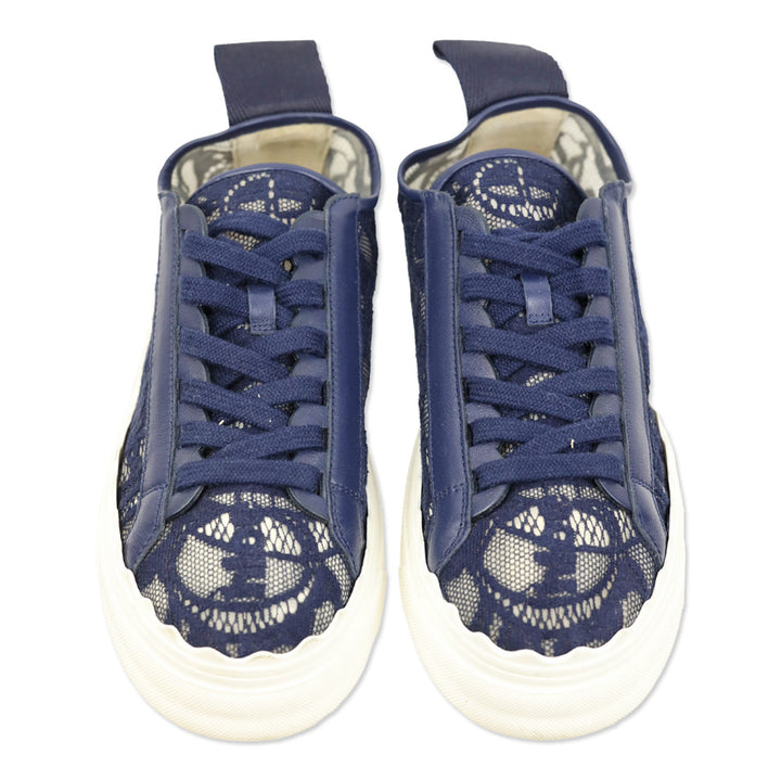Chloé Navy Lauren Logo Lace Low-top Sneakers