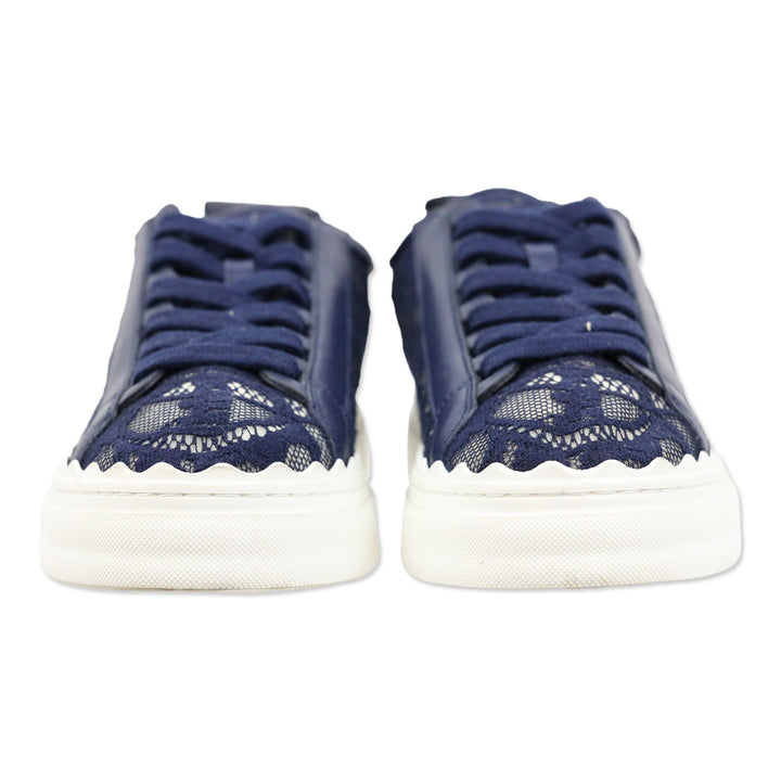 Chloé Navy Lauren Logo Lace Low-top Sneakers