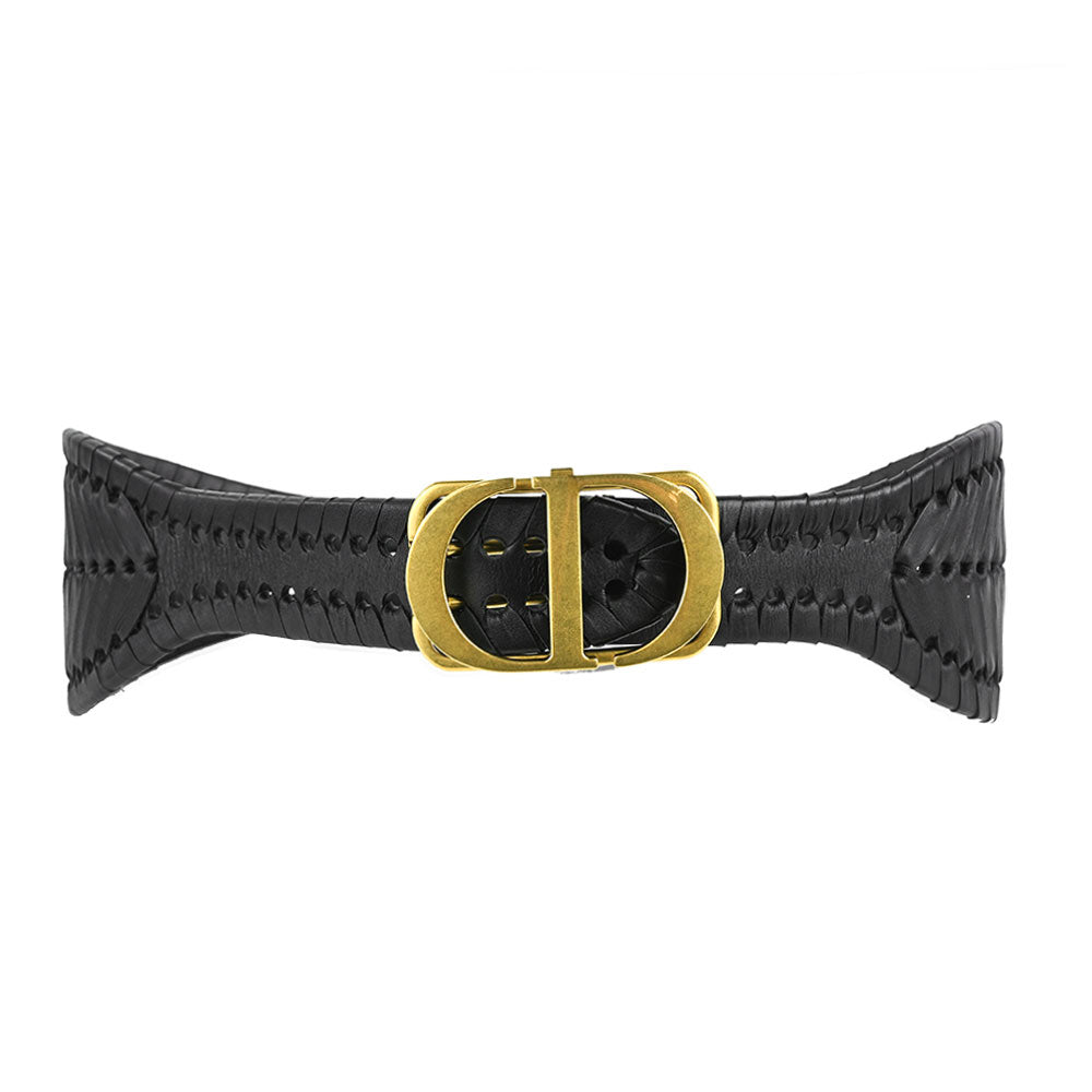 Christian Dior Black Leather Braided 30 Montaigne Waist Belt  display picture 1