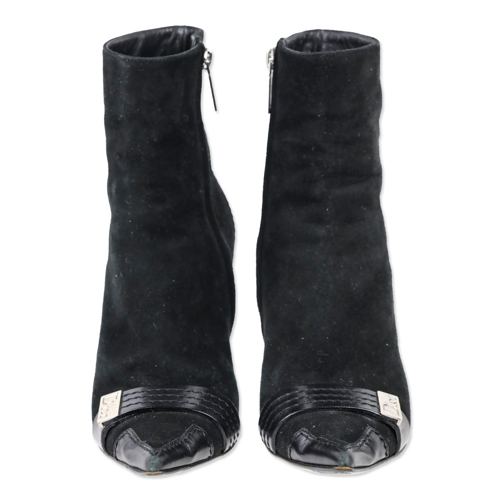 Christian Dior Black Suede Logo Buckle Ankle Booties