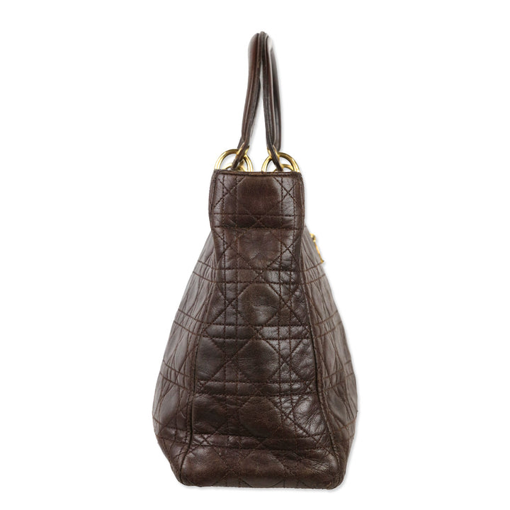 Christian Dior Brown Cannage Quilted Lambskin Leather Large Lady Dior Bag