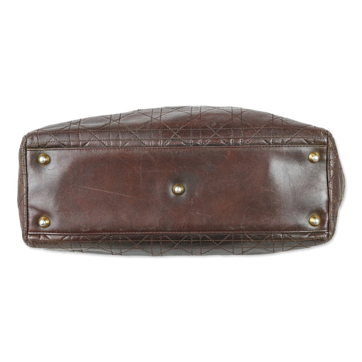 Christian Dior Brown Cannage Quilted Lambskin Leather Large Lady Dior Bag