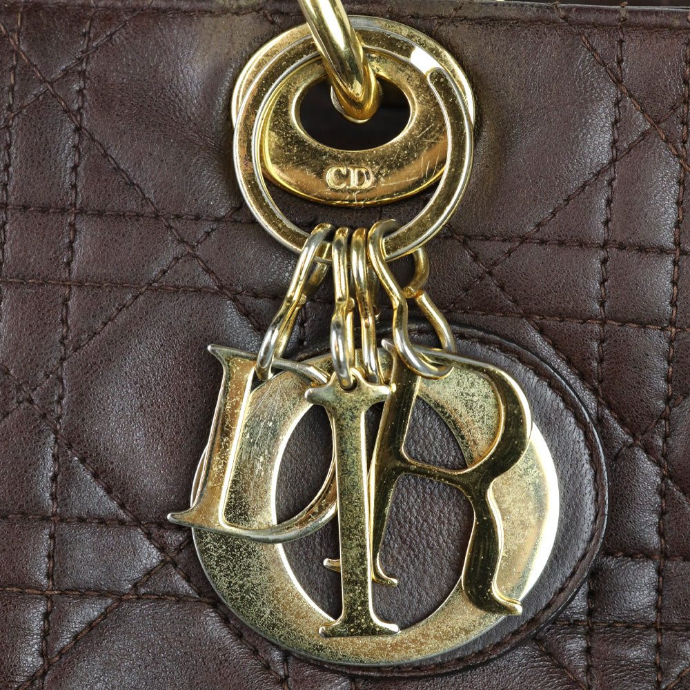 Christian Dior Brown Cannage Quilted Lambskin Leather Large Lady Dior Bag