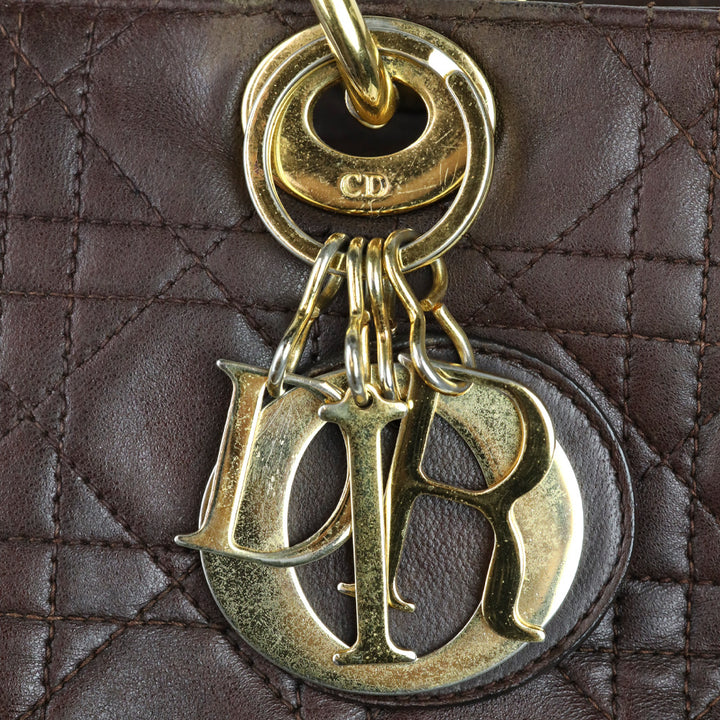 Christian Dior Brown Cannage Quilted Lambskin Leather Large Lady Dior Bag