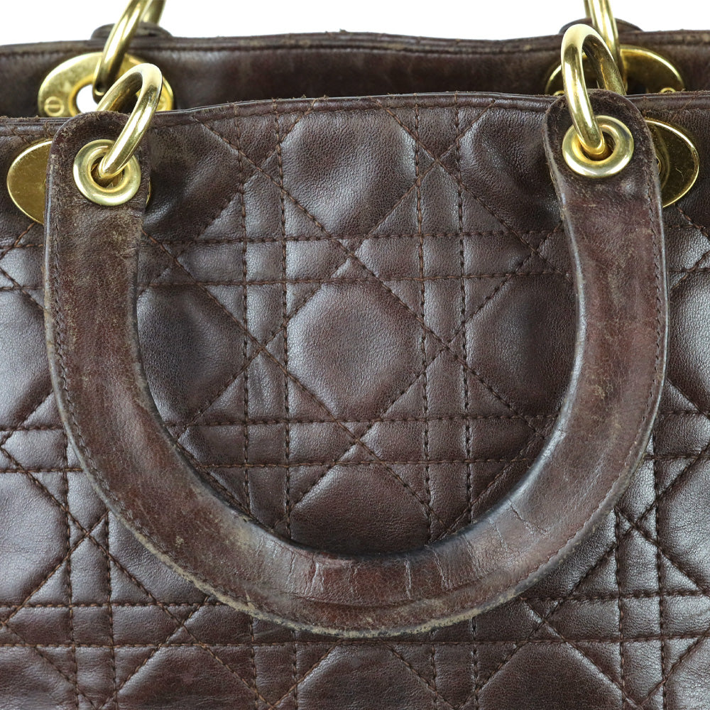 Christian Dior Brown Cannage Quilted Lambskin Leather Large Lady Dior Bag