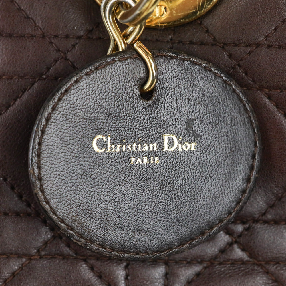 Christian Dior Brown Cannage Quilted Lambskin Leather Large Lady Dior Bag
