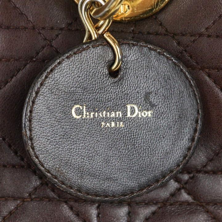 Christian Dior Brown Cannage Quilted Lambskin Leather Large Lady Dior Bag