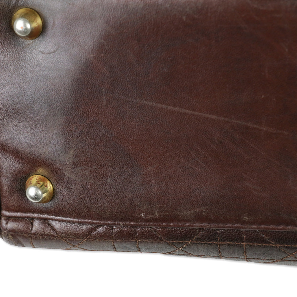 Christian Dior Brown Cannage Quilted Lambskin Leather Large Lady Dior Bag