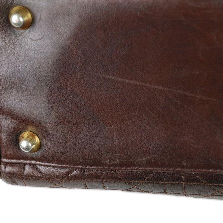 Christian Dior Brown Cannage Quilted Lambskin Leather Large Lady Dior Bag