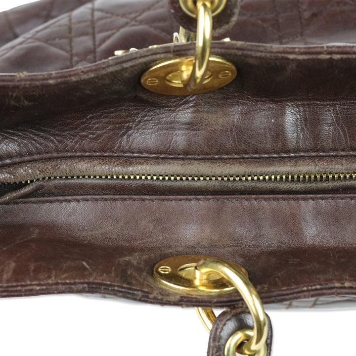 Christian Dior Brown Cannage Quilted Lambskin Leather Large Lady Dior Bag