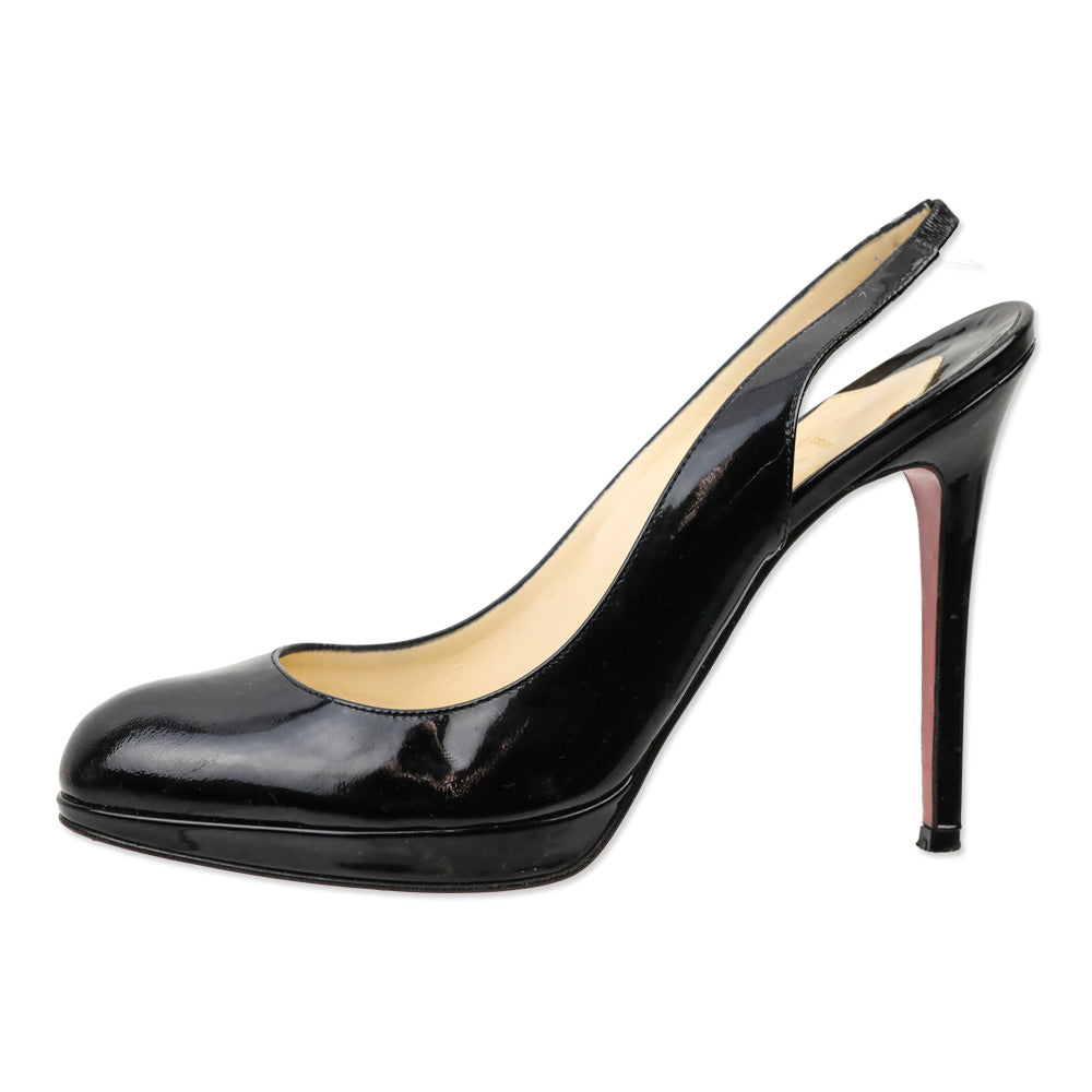 Christian Louboutin Black Patent Leather Slingback Platform Pumps