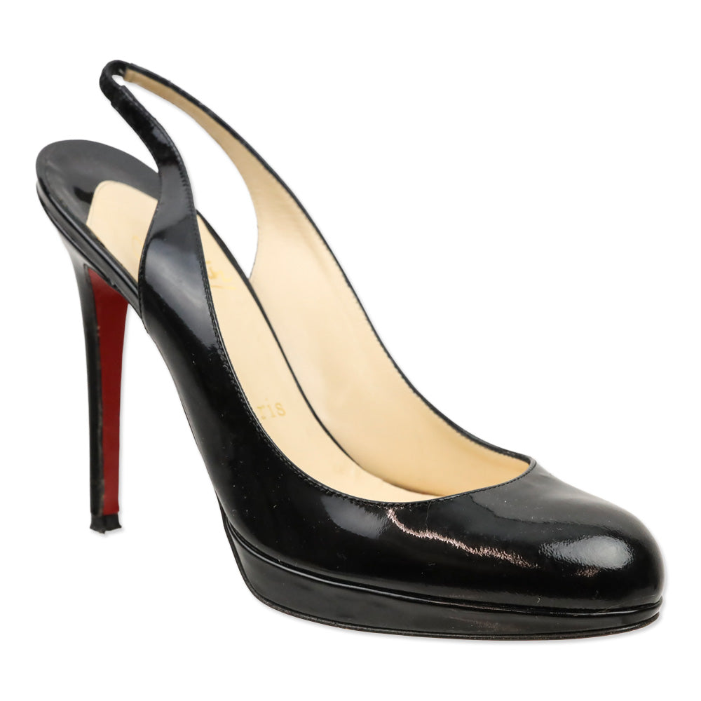 Christian Louboutin Black Patent Leather Slingback Platform Pumps