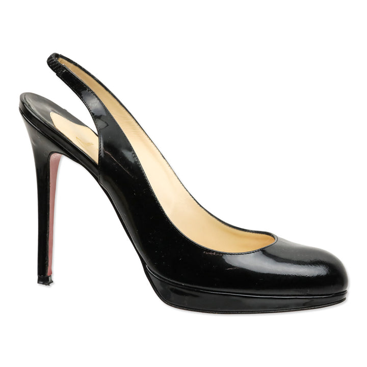 Christian Louboutin Black Patent Leather Slingback Platform Pumps