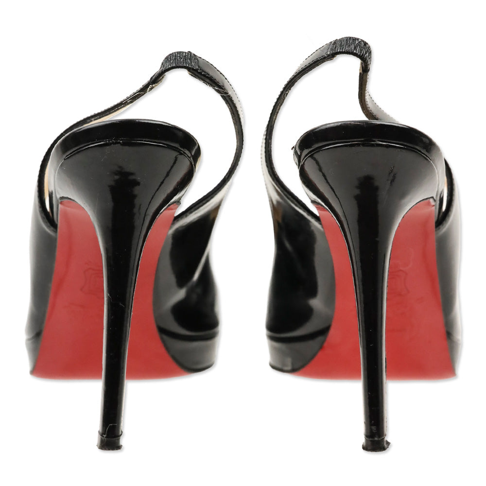 Christian Louboutin Black Patent Leather Slingback Platform Pumps