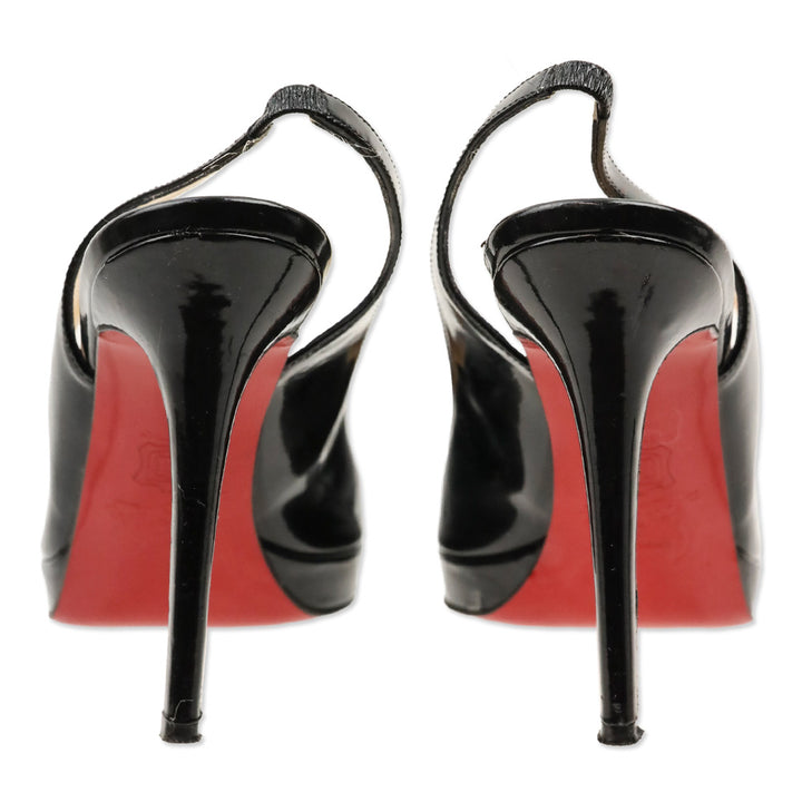 Christian Louboutin Black Patent Leather Slingback Platform Pumps