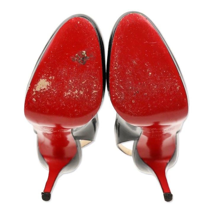 Christian Louboutin Black Patent Leather Slingback Platform Pumps