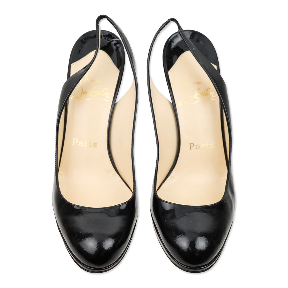 Christian Louboutin Black Patent Leather Slingback Platform Pumps