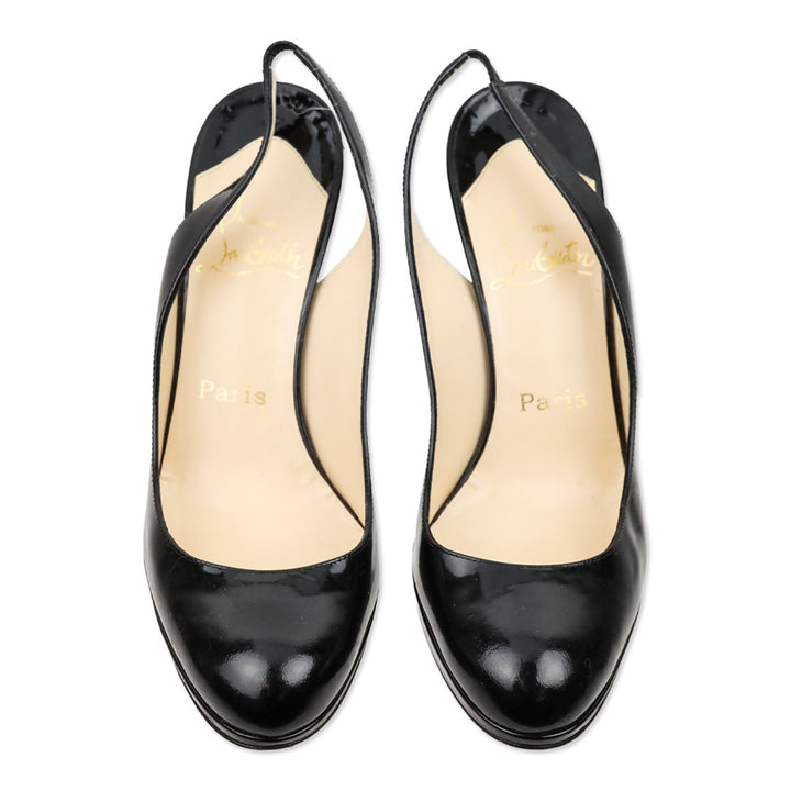 Christian Louboutin Black Patent Leather Slingback Platform Pumps