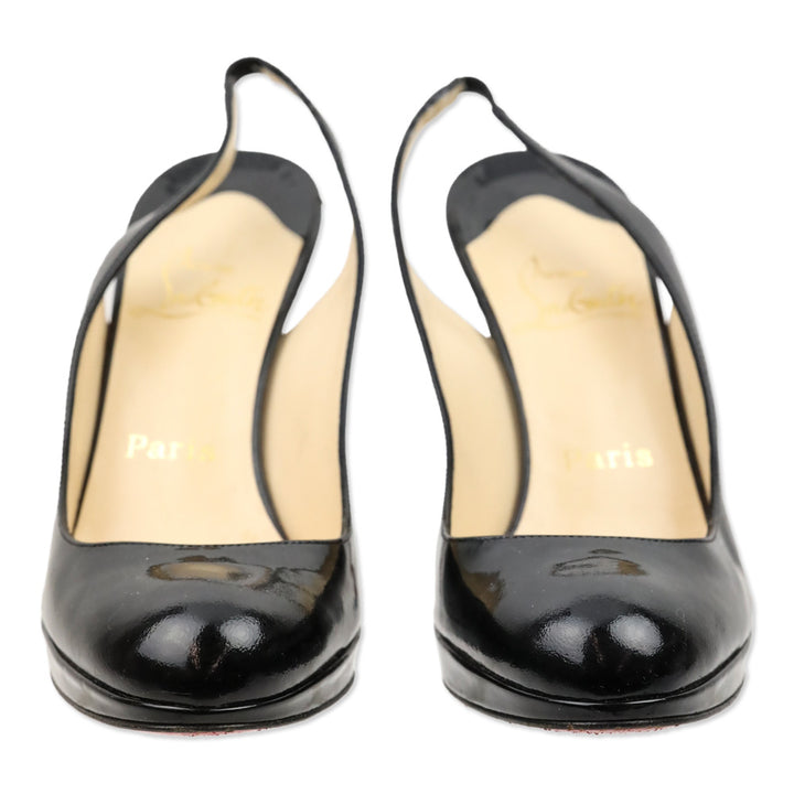 Christian Louboutin Black Patent Leather Slingback Platform Pumps