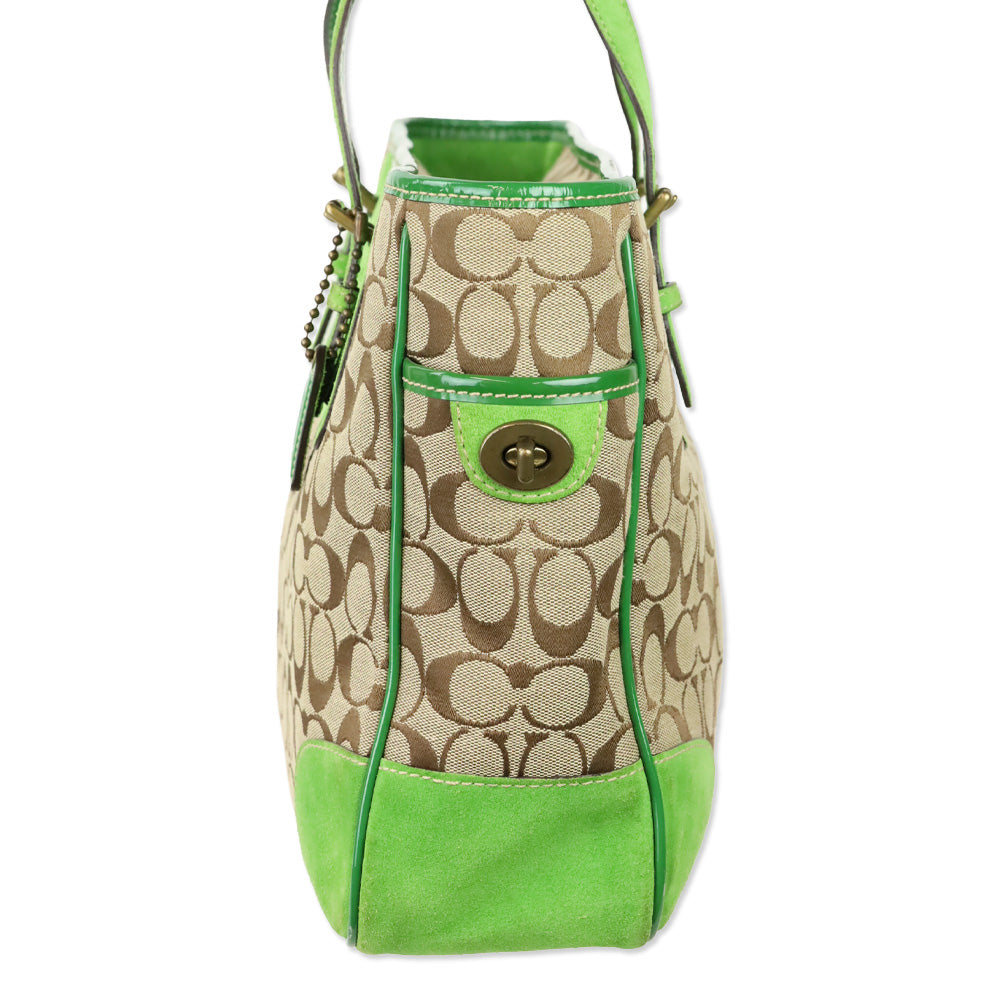 Coach 1442 Y2K Green Signature Series Shoulder Tote Bag