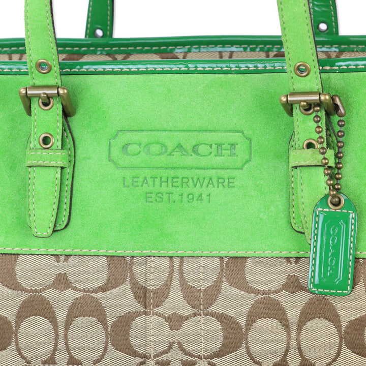 Coach 1442 Y2K Green Signature Series Shoulder Tote Bag