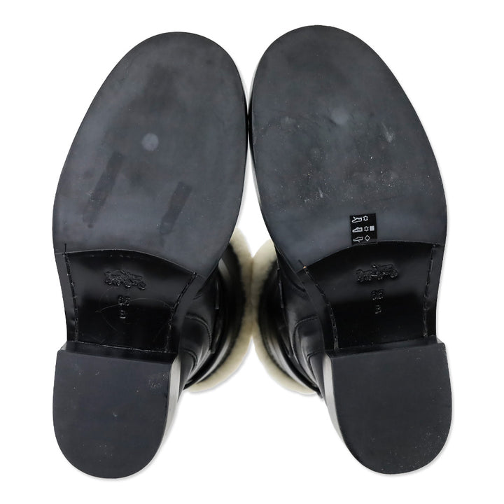 Coach Black Vegan Leather Shearling Zip Moto Boots