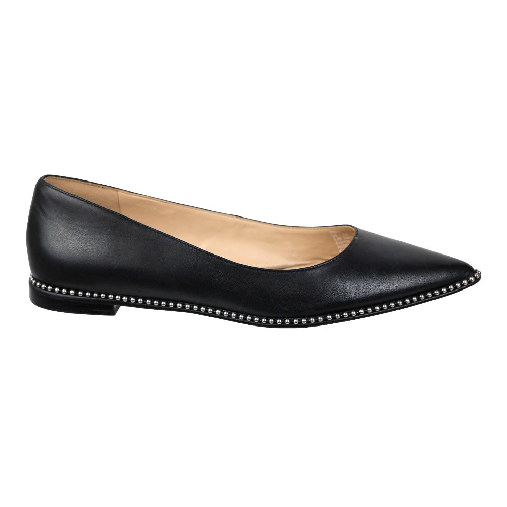 Coach Viviana Beadchain Black Leather Skimmer Flats | DBLTKE