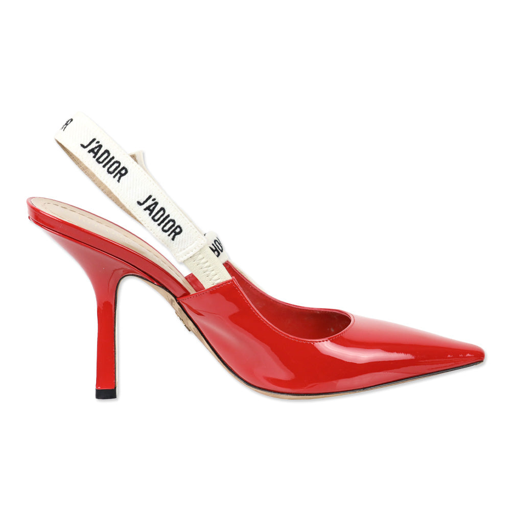 Dior J'adior Deep Red Patent Calf Leather Slingback Sandal