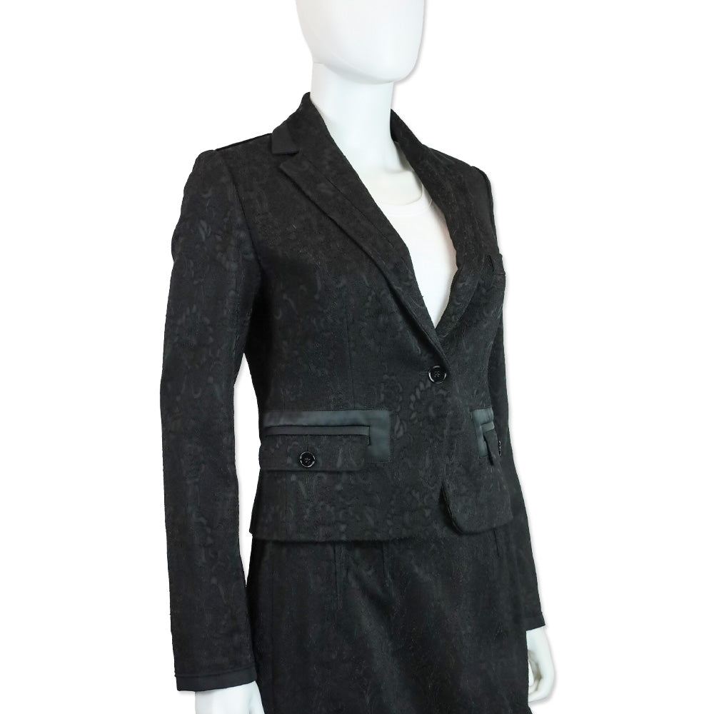 Dolce & Gabbana Black Floral Embroidered Cropped Blazer