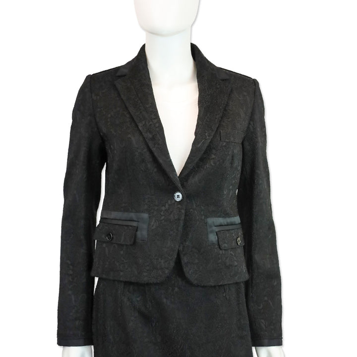 Dolce & Gabbana Black Floral Embroidered Cropped Blazer