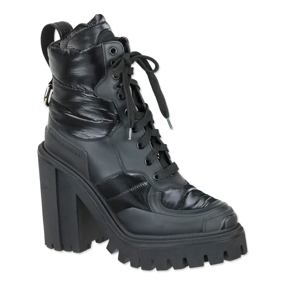 Dolce & Gabbana Black Padded Nylon and Leather Chunky Platform Trekking Booties