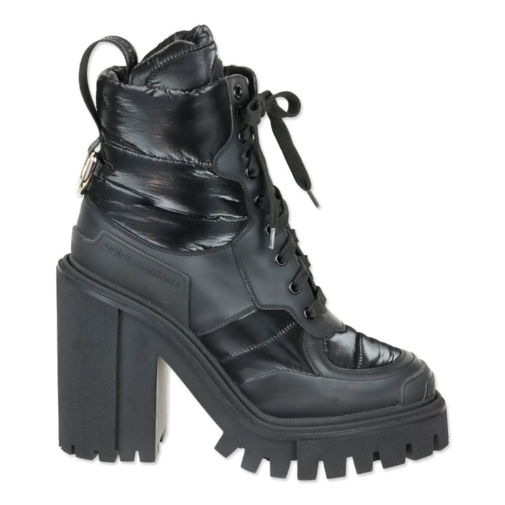 Dolce & Gabbana Black Padded Nylon and Leather Chunky Platform Trekking Booties