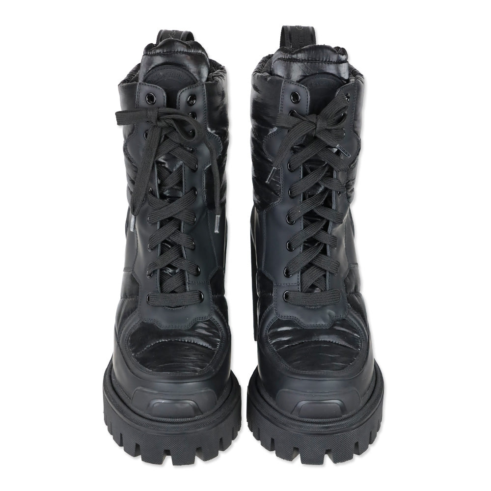 Dolce & Gabbana Black Padded Nylon and Leather Chunky Platform Trekking Booties