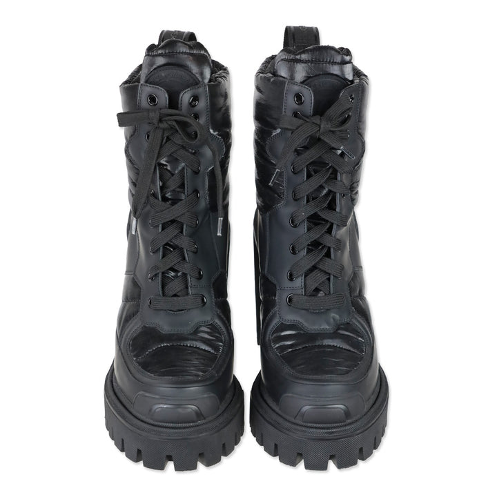 Dolce & Gabbana Black Padded Nylon and Leather Chunky Platform Trekking Booties