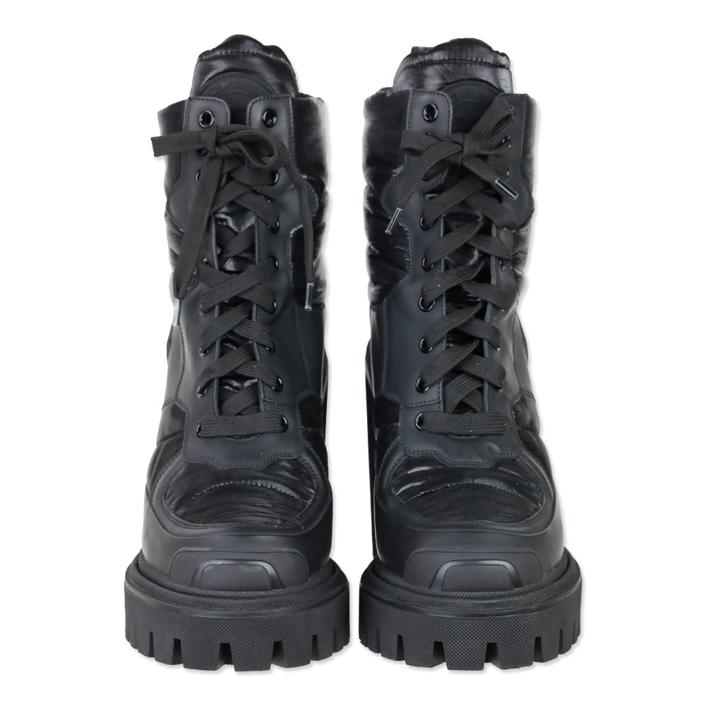 Dolce & Gabbana Black Padded Nylon and Leather Chunky Platform Trekking Booties