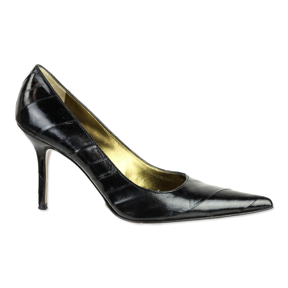 Dolce & Gabbana Black Patent Wrapped Leather Pointed Toe Pumps