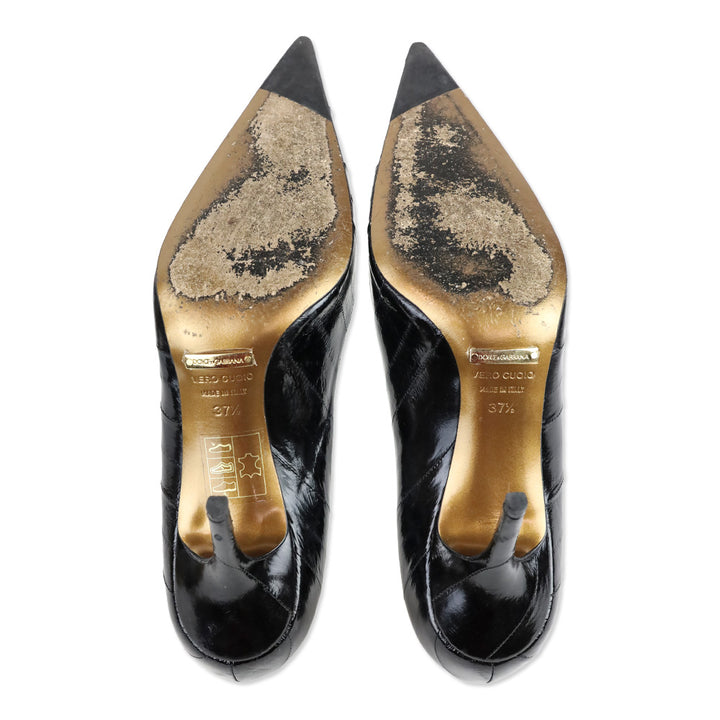 Dolce & Gabbana Black Patent Wrapped Leather Pointed Toe Pumps