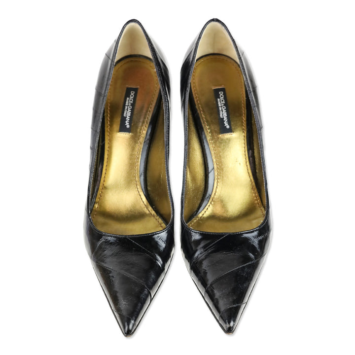 Dolce & Gabbana Black Patent Wrapped Leather Pointed Toe Pumps