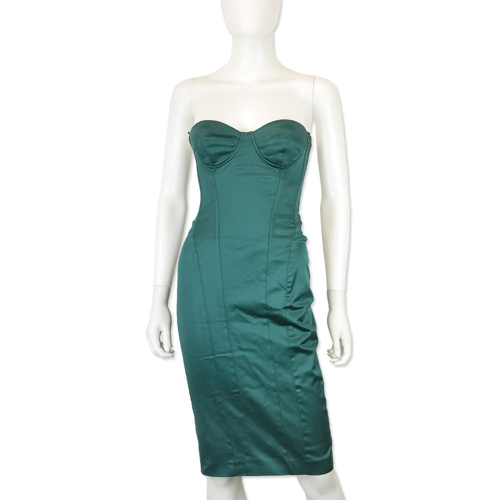 Dolce & Gabbana Dark Teal Strapless Midi Bustier Dress | DBLTKE Luxury Consignment Boutique Dolce & Gabbana Dark Teal Strapless Midi Bustier Dress | DBLTKE Luxury Consignment Boutique