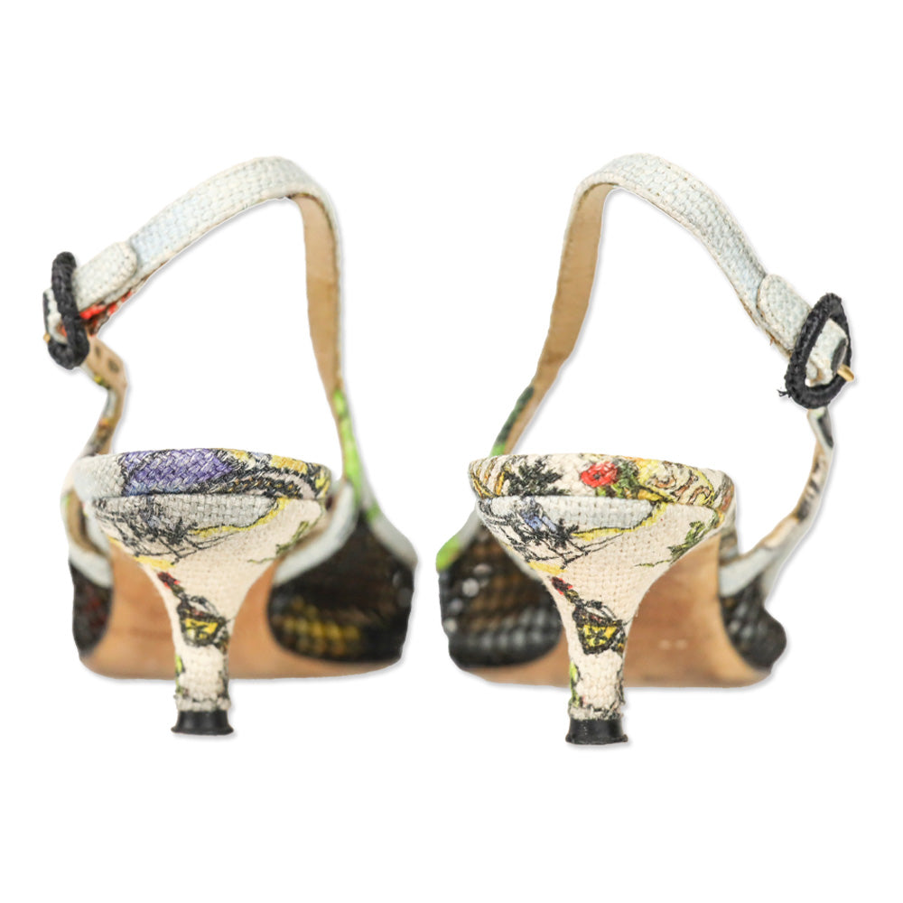 Dolce & Gabbana Spring 2013 Lemon Print Canvas/Fishnet Slingback Pumps